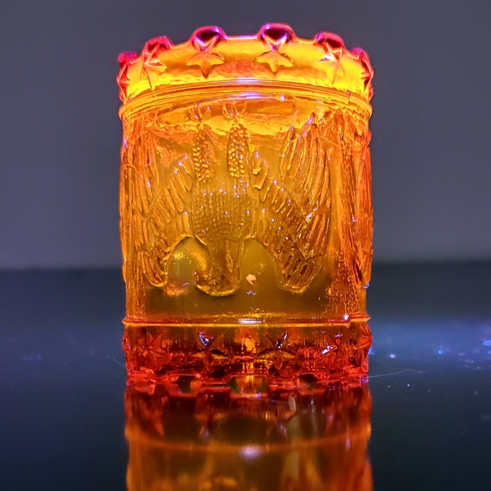 Glowing Kanawha Cadmium Amberina Glass American Eagle & Stars Toothpick Holder - Picture 6 of 16